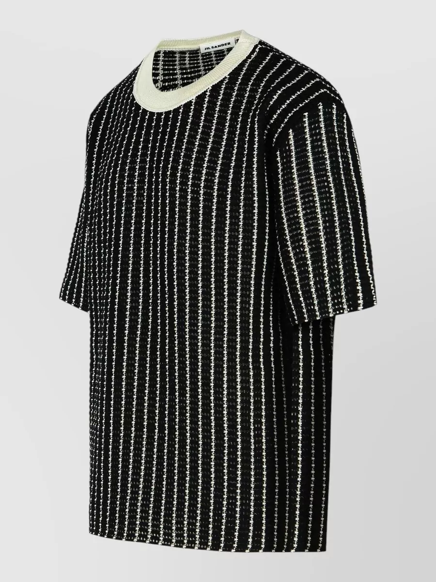 Jil Sander Crochet Cotton T Shirt Crew Neck Striped