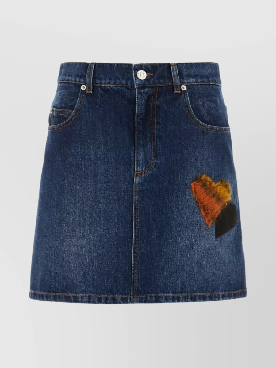Shop Marni Denim Mini Skirt With Unique Patchwork Design In Blue