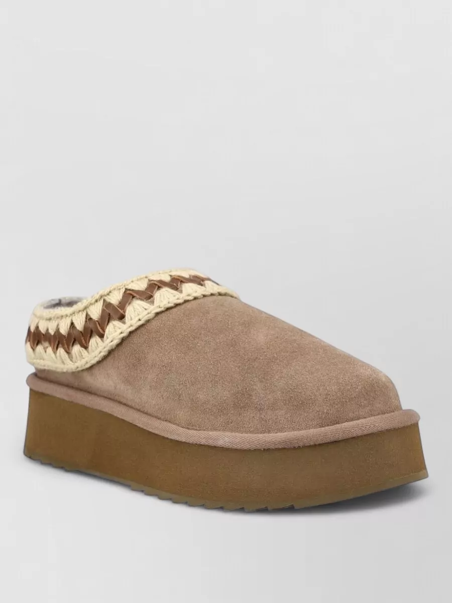 Mou Platform Suede Clogs Slippers Round Toe