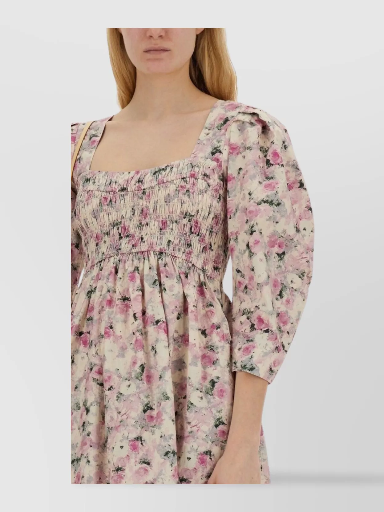 Ganni Floral Midi Dress Puff Sleeves