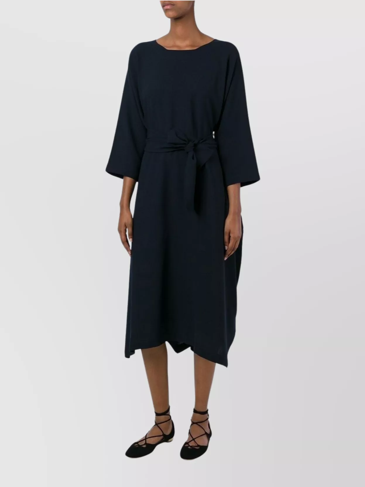 Daniela Gregis Midi Dress With Belted Waist And Long Sleeves