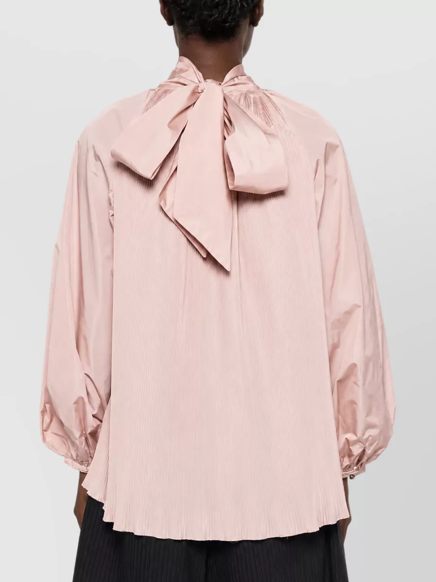 Max Mara Silk Blend Pleated High Neck Long Sleeve Blouse