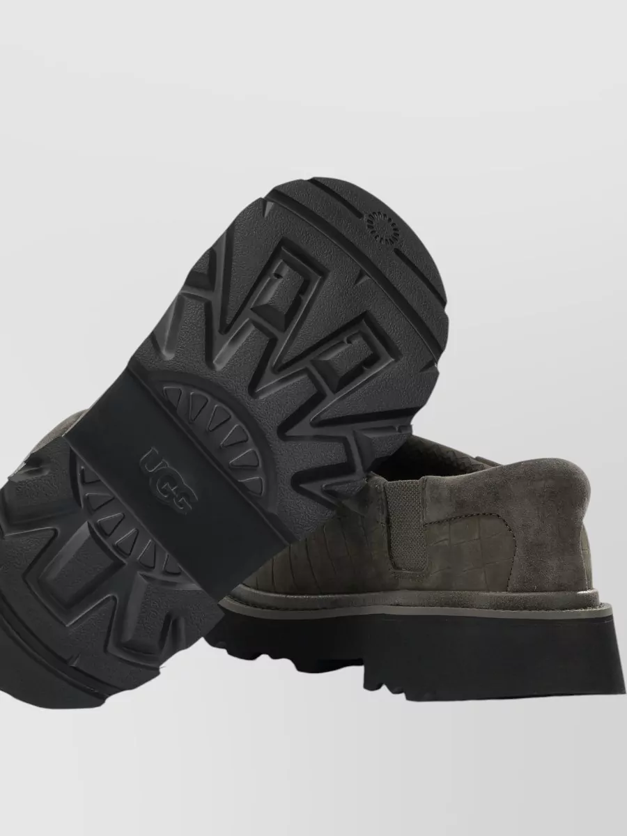 Ugg Loafers Round Toe Crocodile Texture Elastic Panels