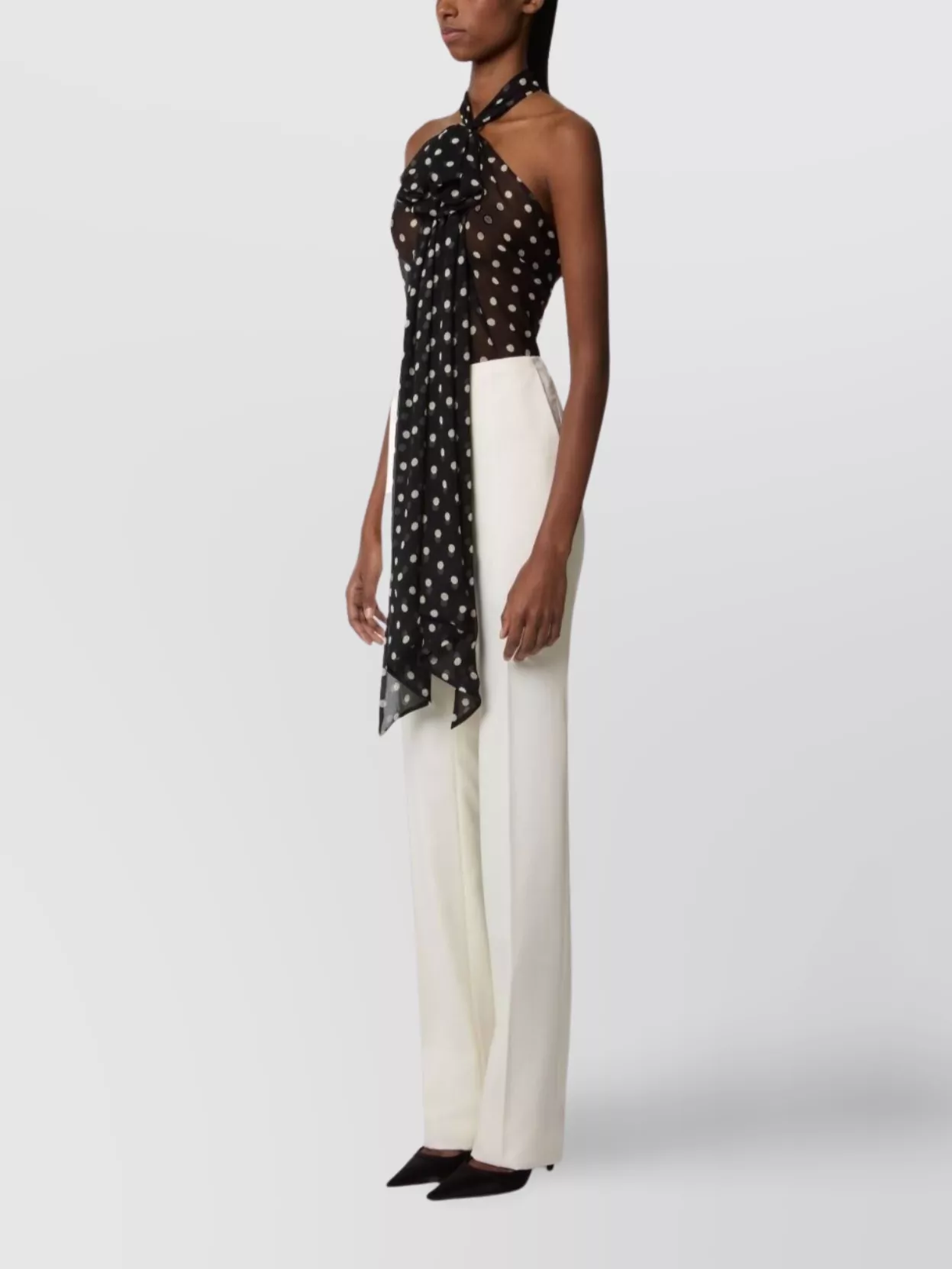 Nina Ricci Bow Halterneck Polka Dot Sheer Tie