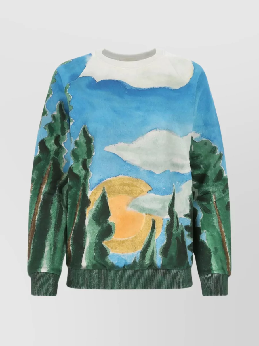 Shop Chloé Cotton Forest Graphic Sweatshirt In Green