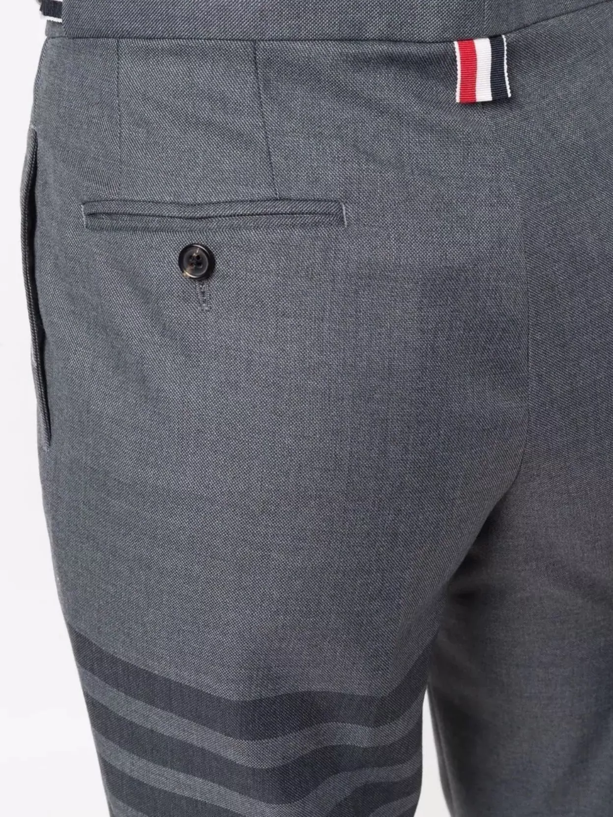 Shop Thom Browne Cropped Trousers With Striped Pattern And Button Detailing