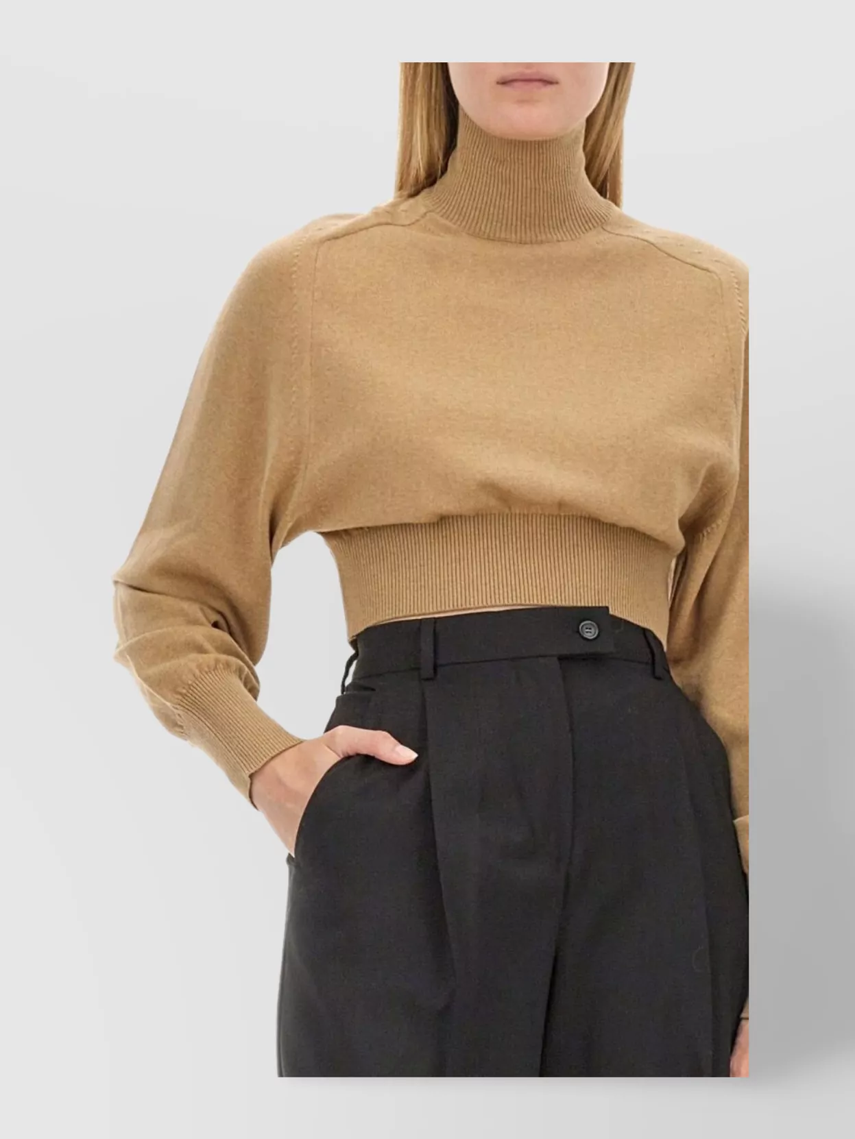 Sportmax Cropped Long Sleeve Knit Top In Brown
