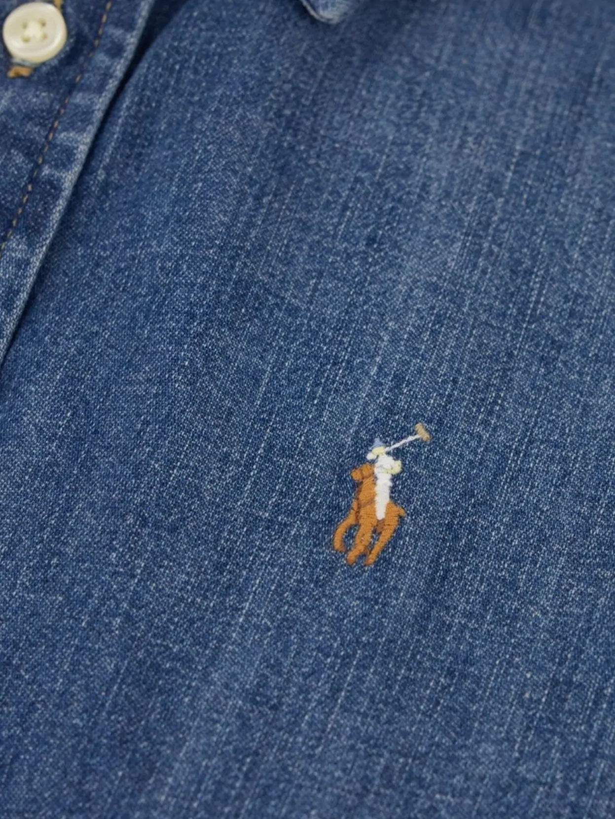 Polo Ralph Lauren Long Sleeve Denim Top With Curved Hem