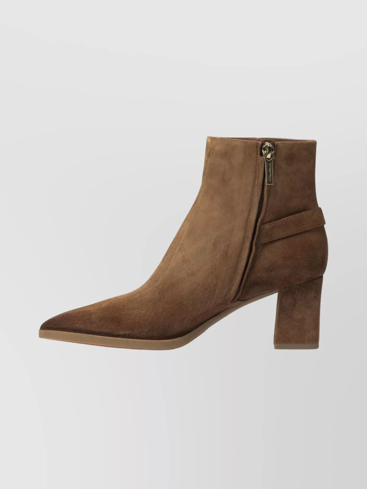 Santoni Block Heel Suede Ankle Boots With Buckle