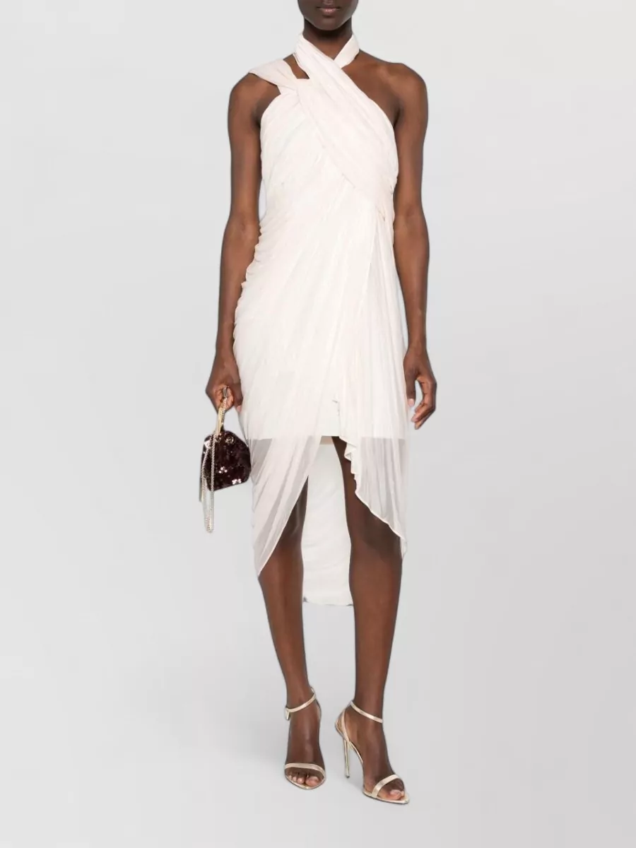 Balmain draped halterneck sleeveless asymmetric-hem midi dress