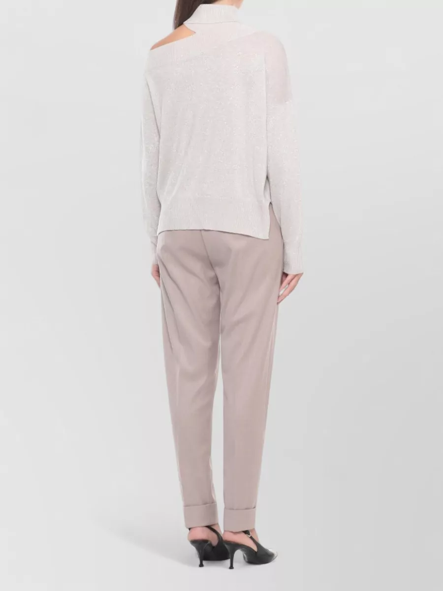 D.exterior Metallic Wool-Blend Cutout High-Neck Jumper