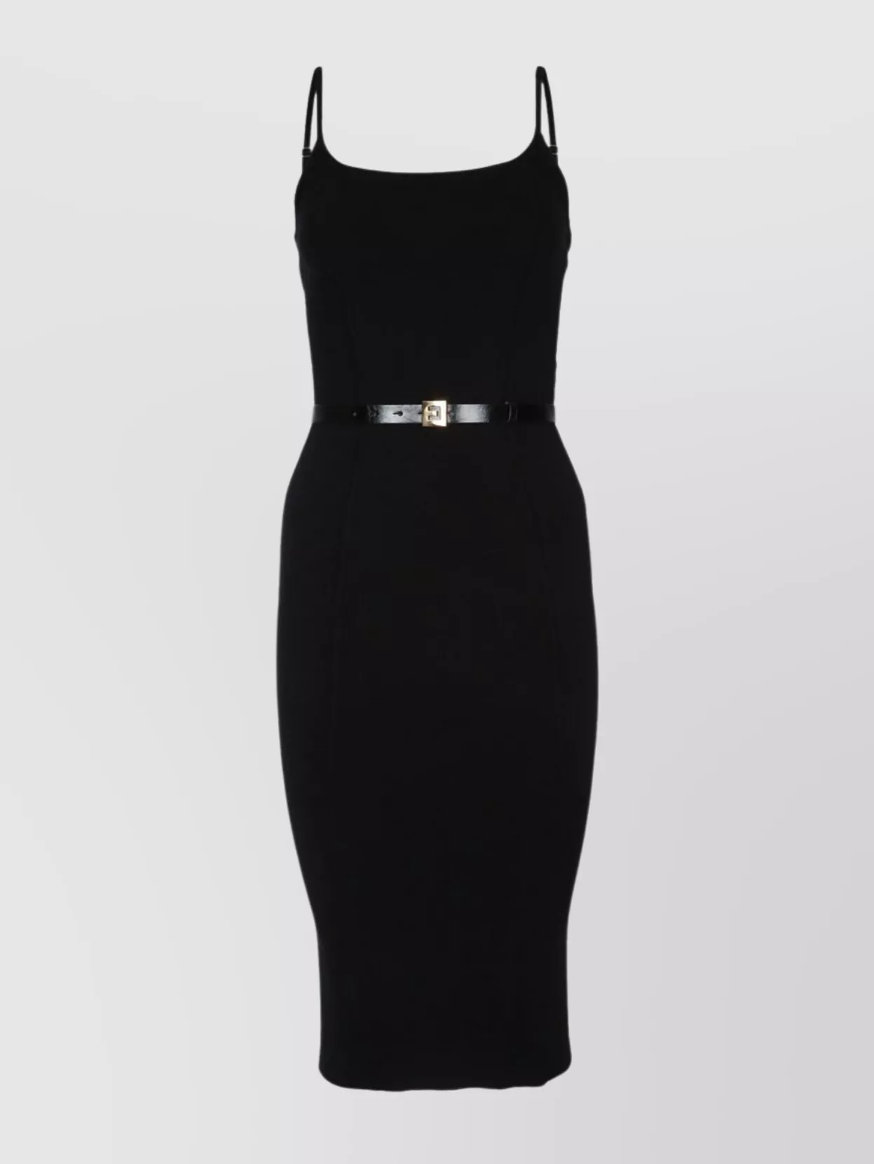 Elisabetta Franchi Knit Midi Dress With Spaghetti Straps And Belted Waist In Black