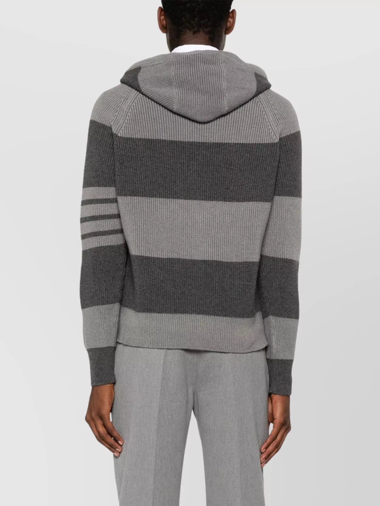 Thom Browne Striped Hooded Knit Sweater Drawstring