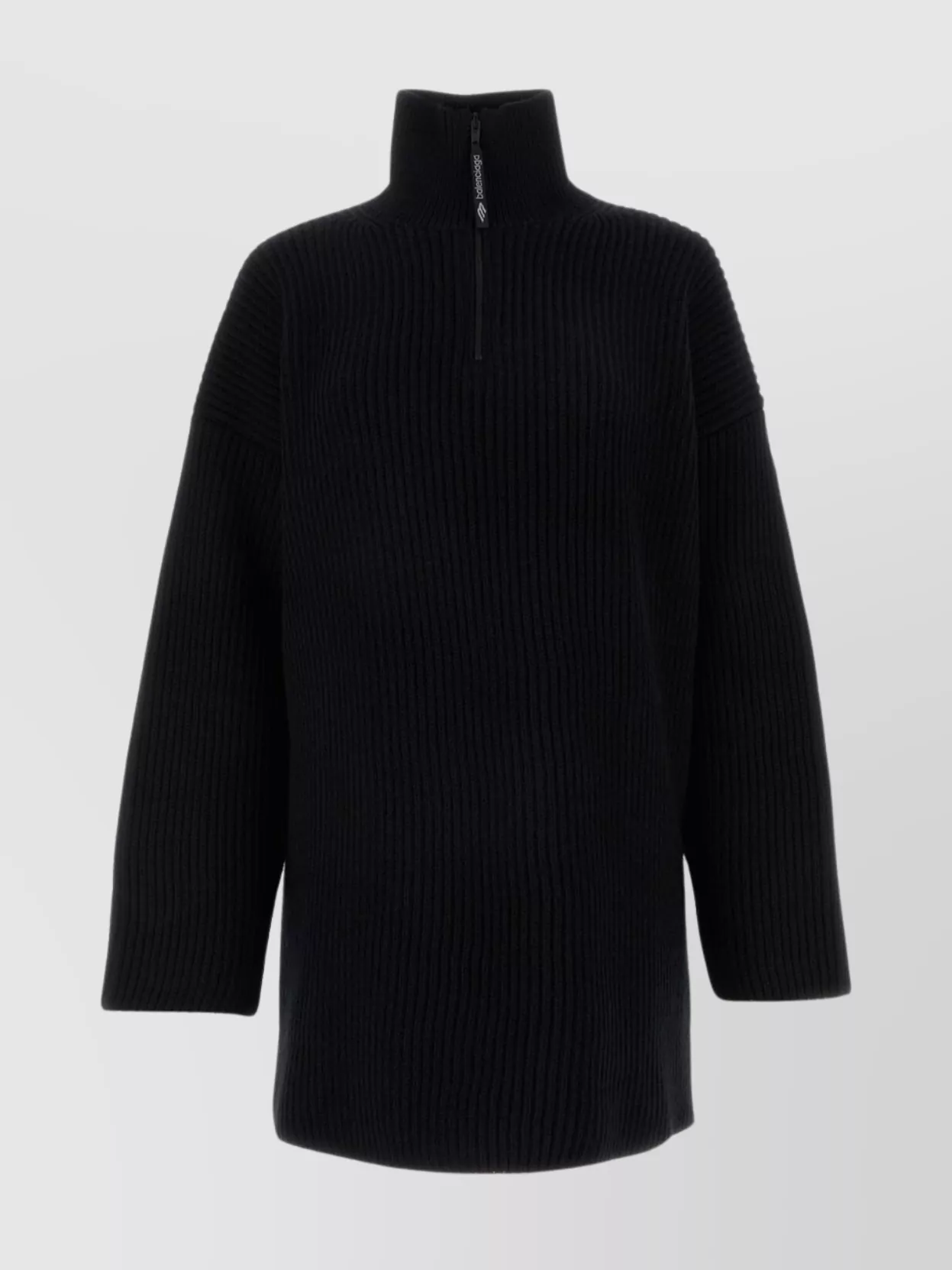 Shop Balenciaga Wool Oversize Sweater With Deep Slits And Mock-turtleneck In Black