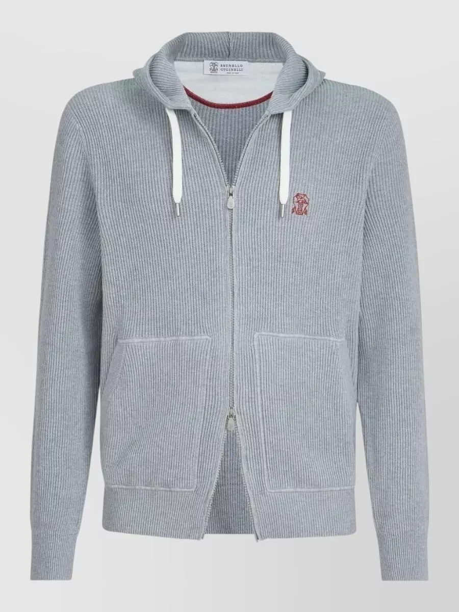 Brunello Cucinelli Ribbed Cotton Zip-Up Hooded Jacket