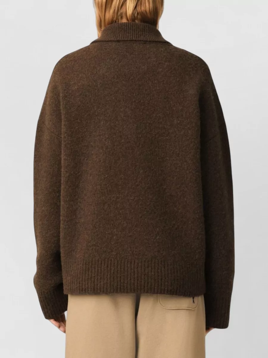 Ami Paris Alpaca Wool Ribbed Polo Sweater
