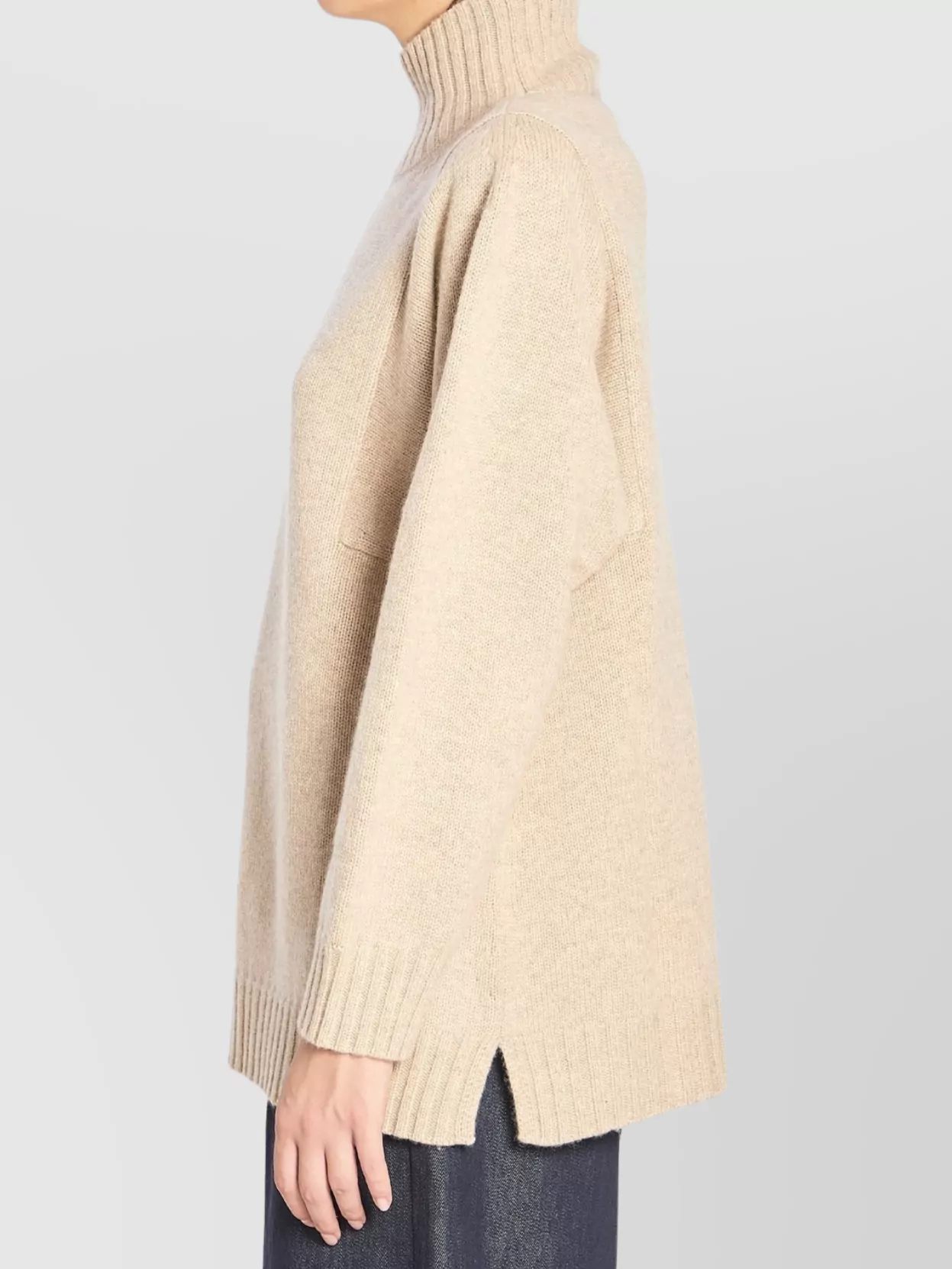 Max Mara Knit Cashmere Longline Sweater With Ribbed Finish