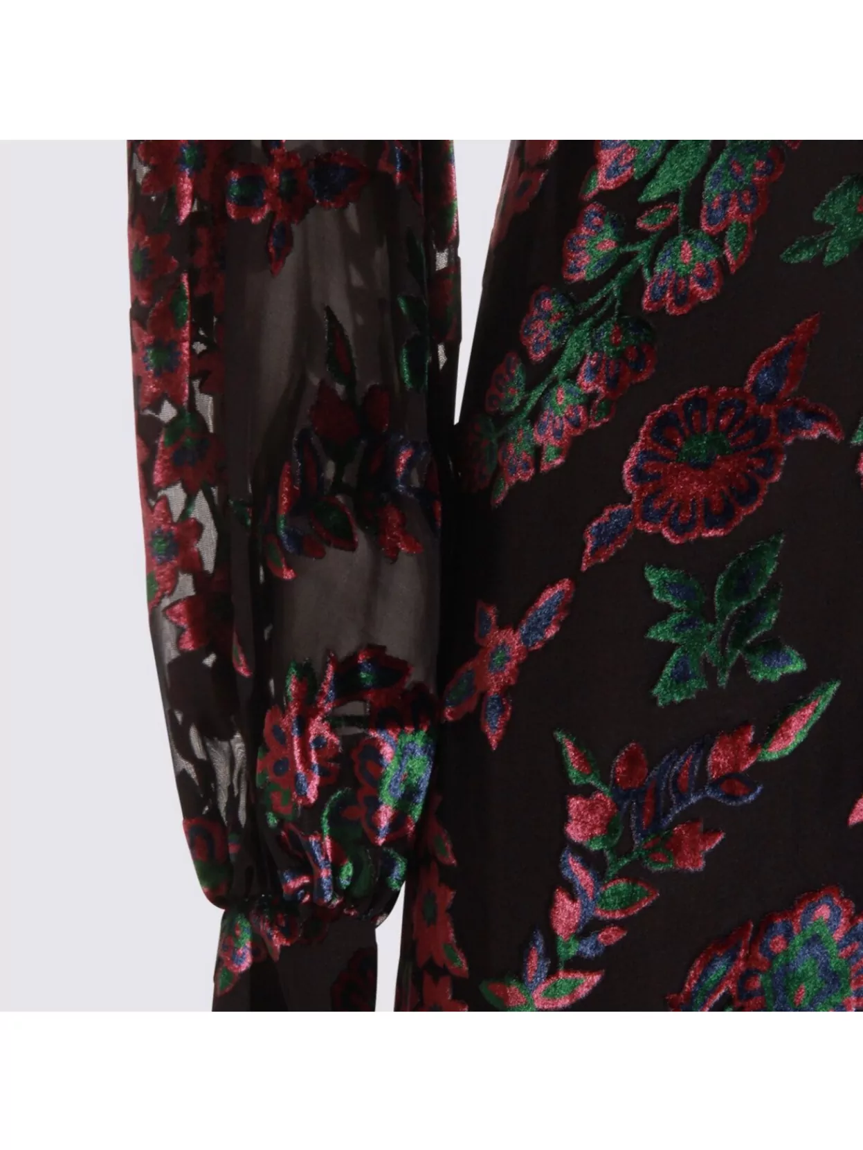 Etro Floral V-Neck Dress Sheer Sleeves