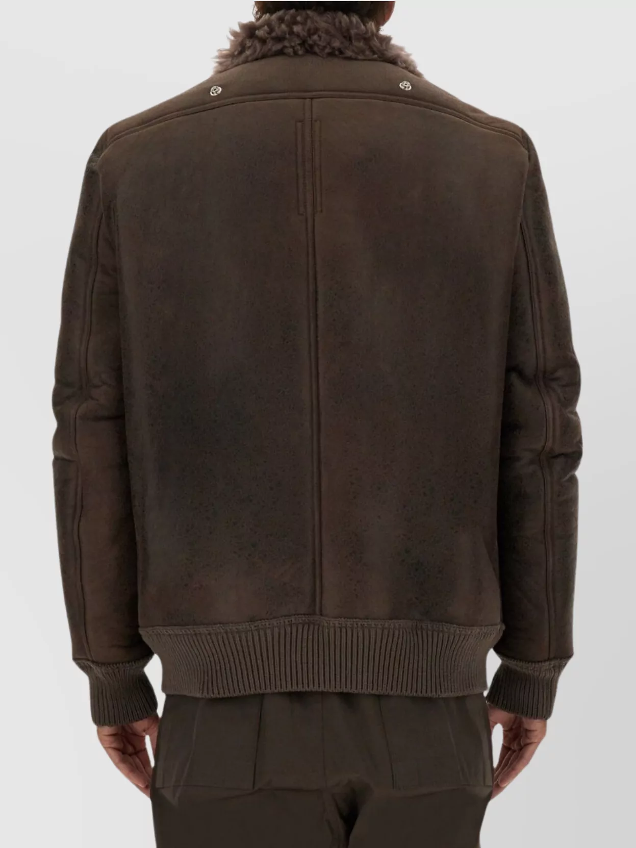 Rick Owens Shearling Collar Coat With Ribbed Cuffs And Hem