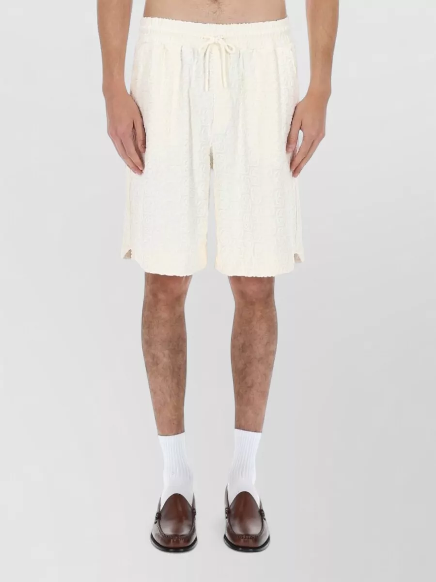 Drôle De Monsieur Monogram Signature Textured Shorts Side Pockets