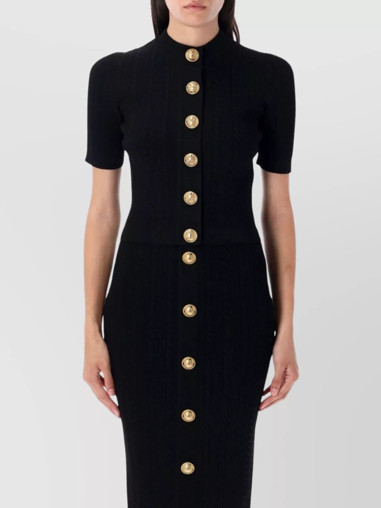 Balmain Ribbed Knit Cardigan With Gold Button Detailing