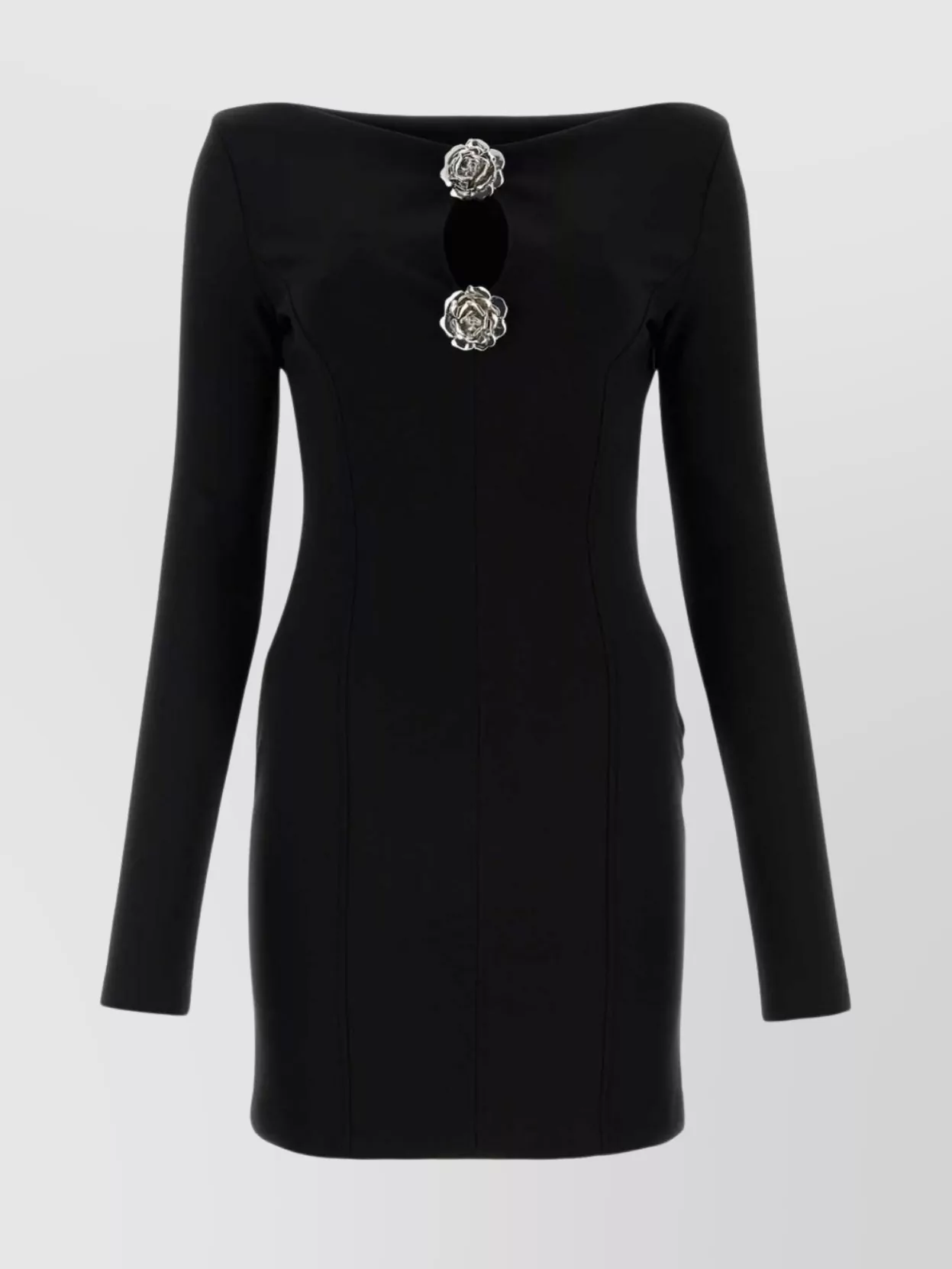 Shop Blumarine Viscose Blend Mini Dress With Embellished Neckline And Long Sleeves