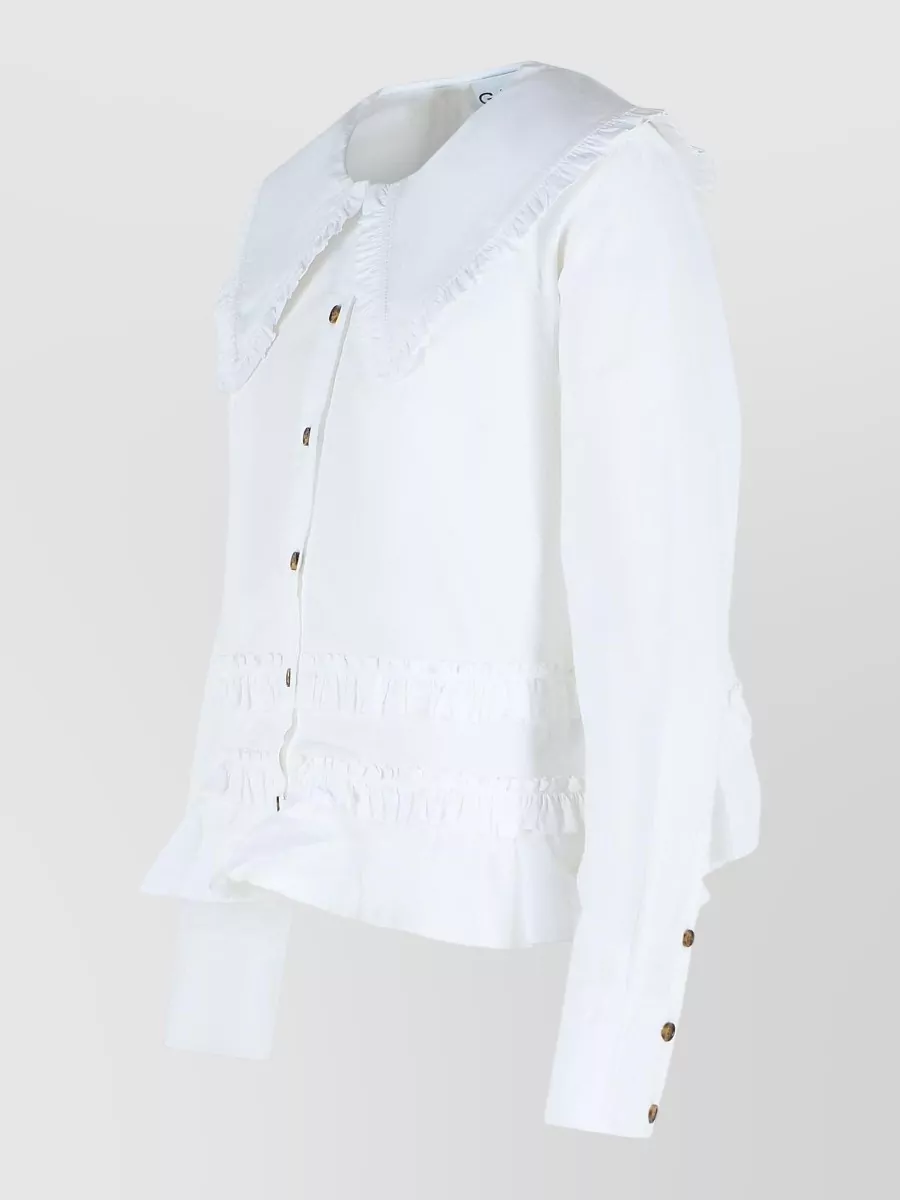 Ganni Cotton Shirt Frilled Collar Long Sleeves