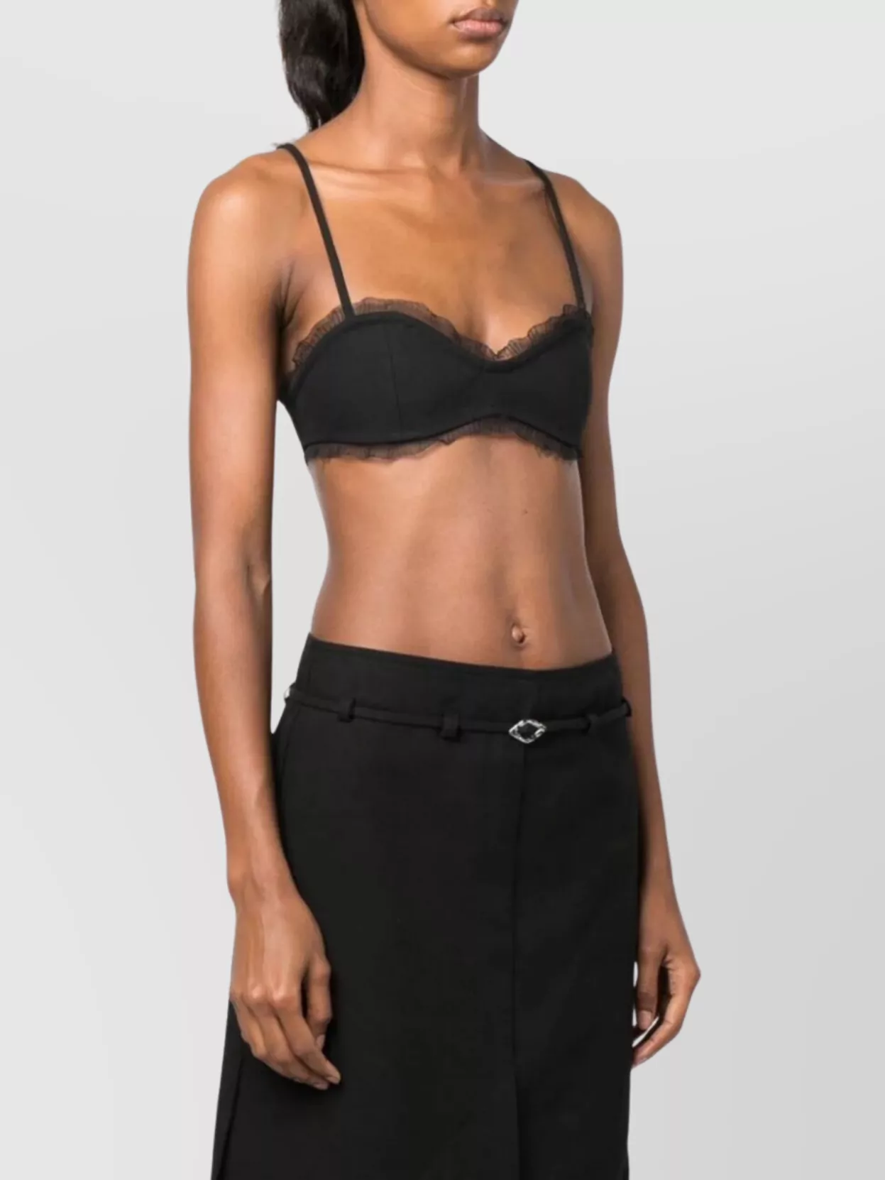 Ganni Strap Satin Lace Ruffle Top