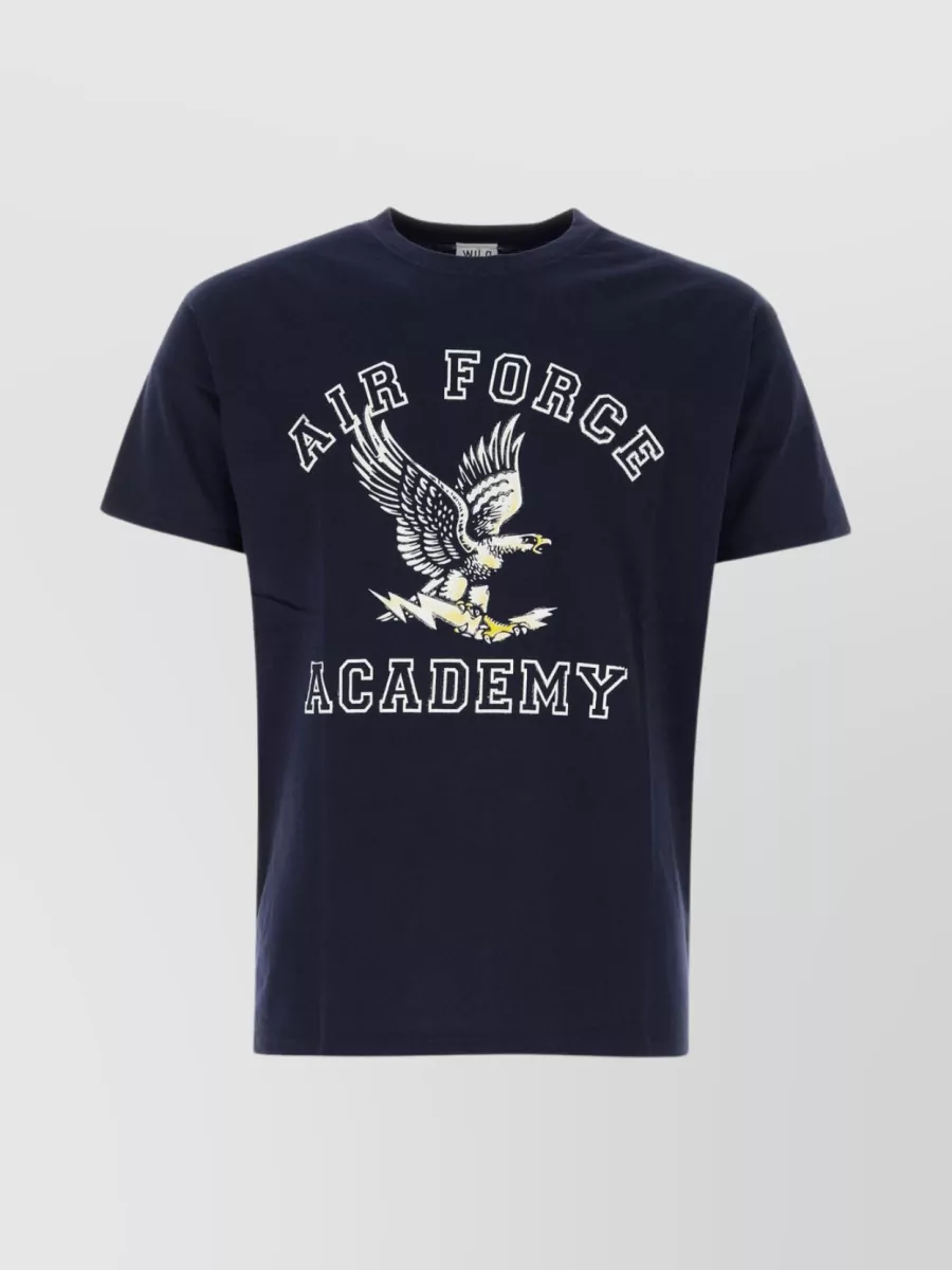 Shop Wild Donkey Academy Print Crew-neck T-shirt In Blue