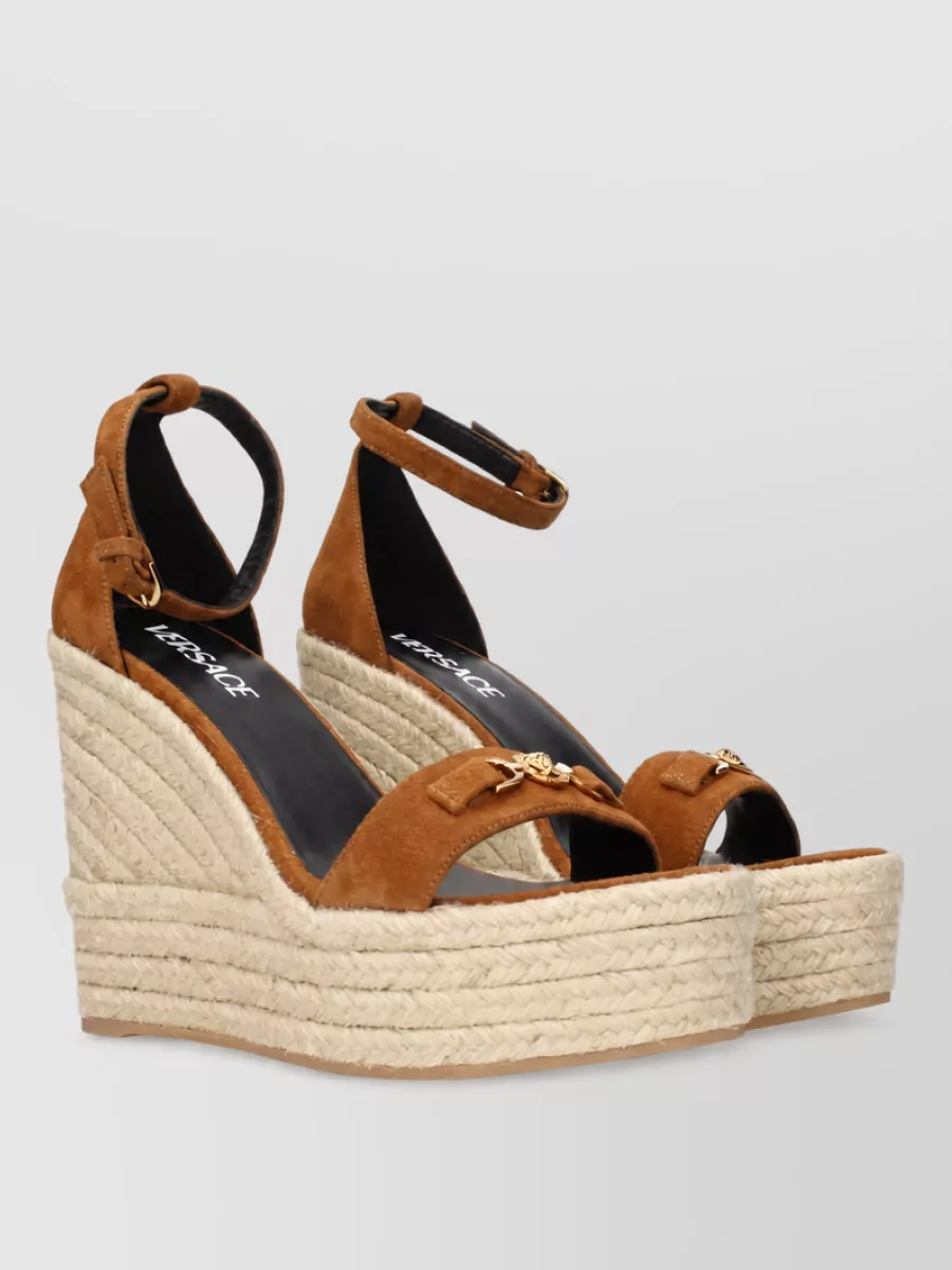 Versace leather wedge espadrille sandals