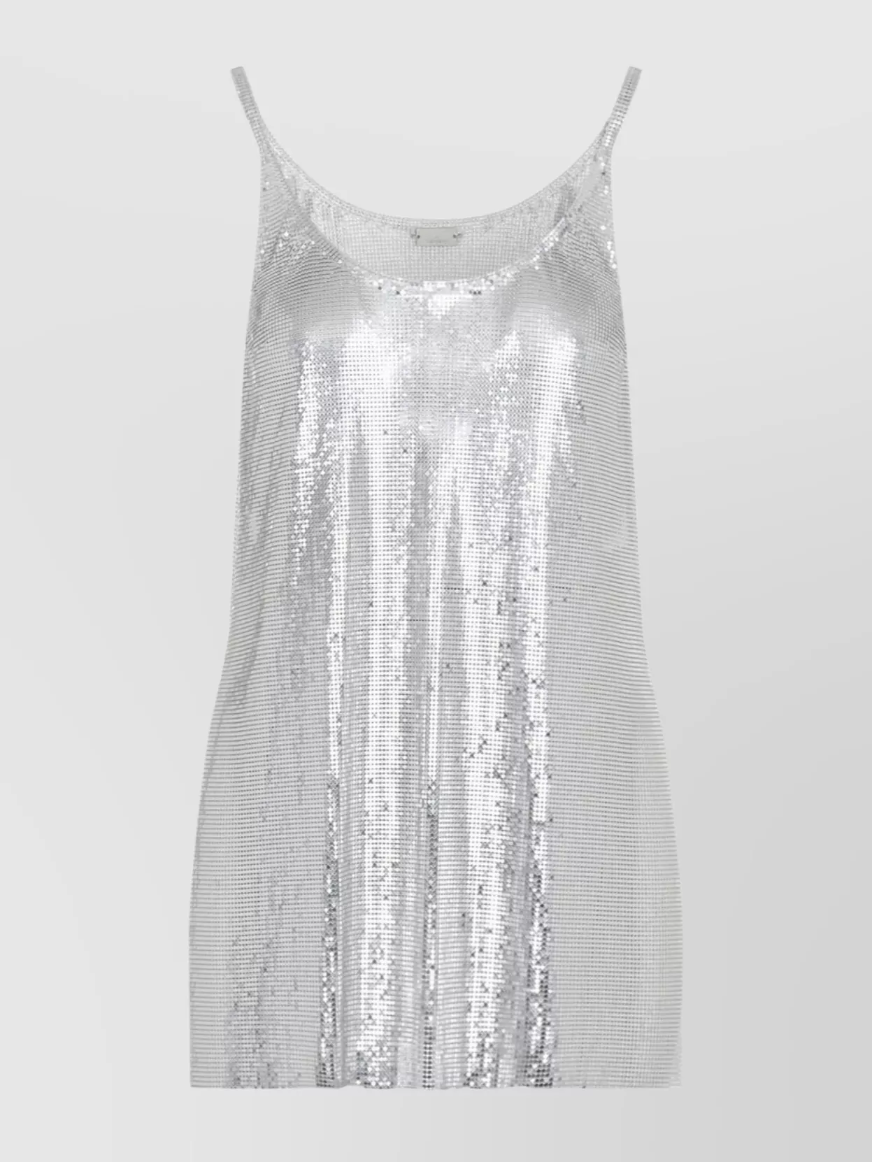 Rabanne Metallic Sleeveless Top With Spaghetti Straps And Chainmail In Tech Fabric Woman In Grey