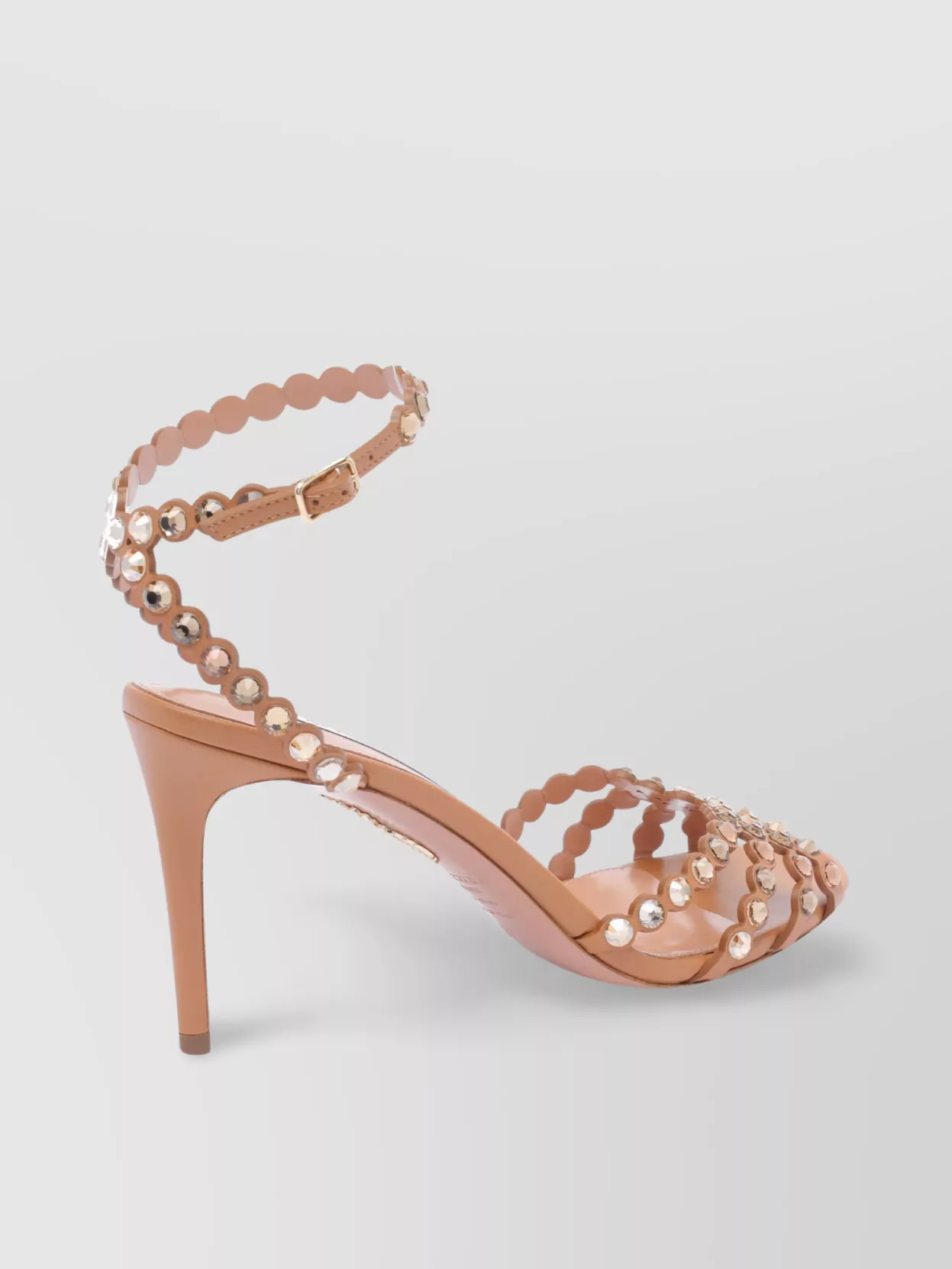 Aquazzura Heeled Sandals With Diamonds And Ankle Strap