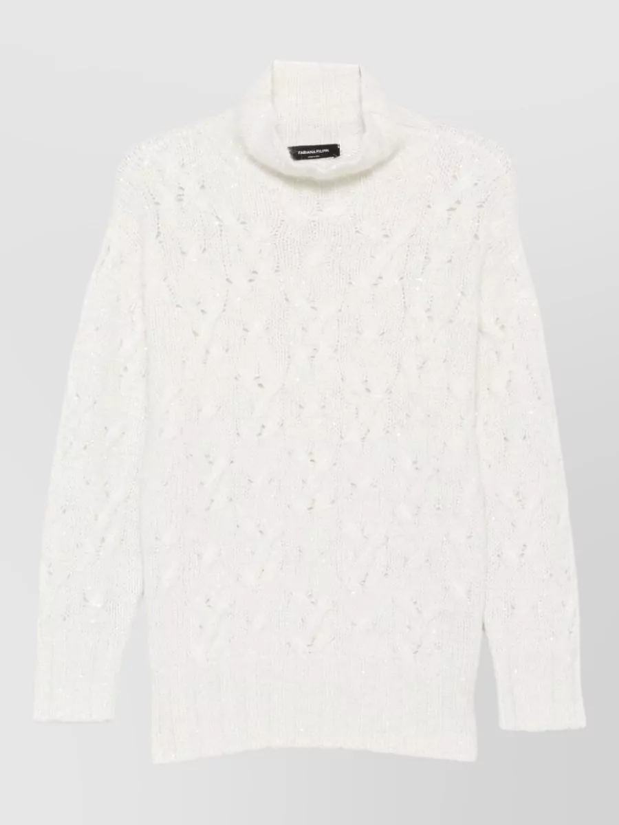 Fabiana Filippi cashmere wool blend cable-knit sequin-embellished turtleneck sweater