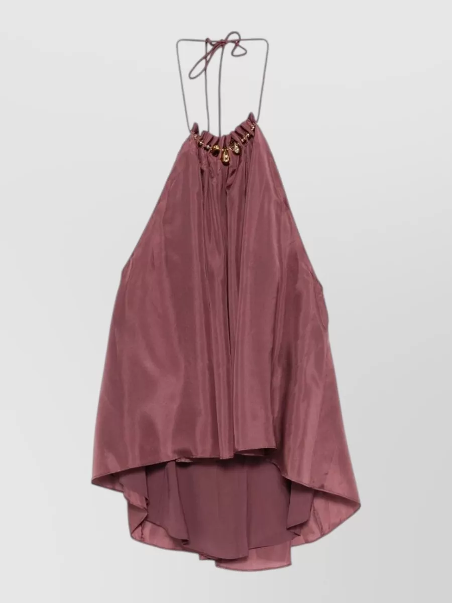 Zimmermann Silk beaded ruched halterneck sleeveless top