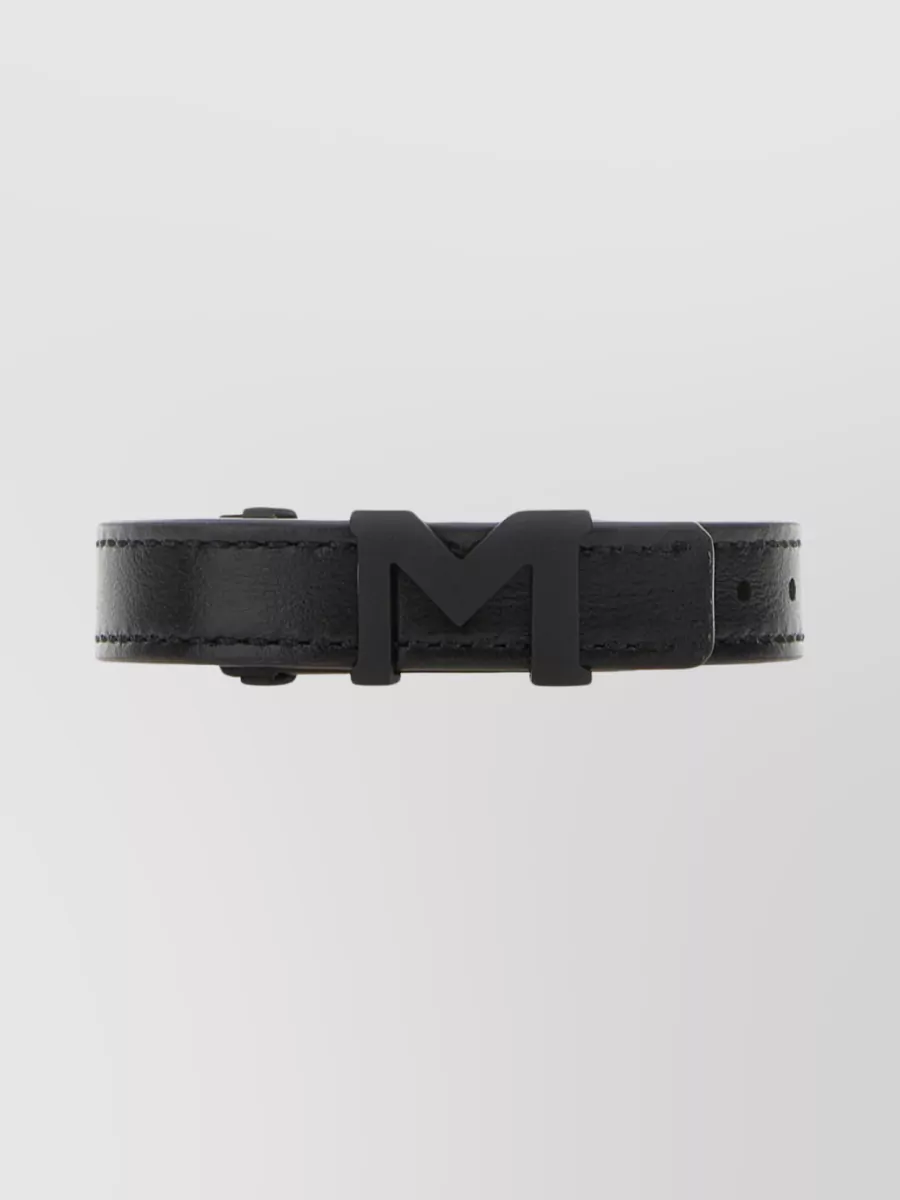 Shop Montblanc Punch-hole Leather Loop Bracelet In Black