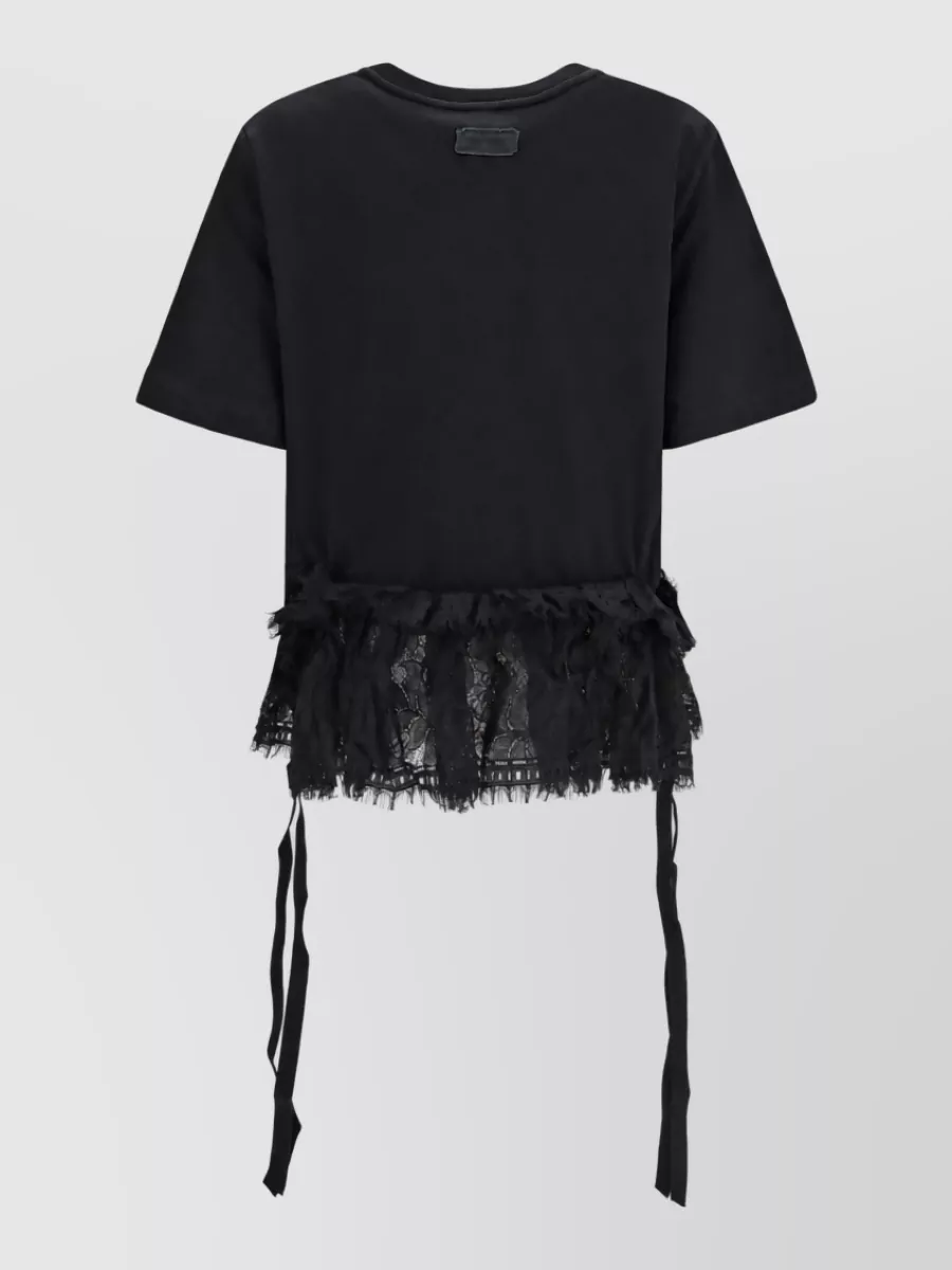 Alexander Mcqueen Cotton Lace Ruffle Cutout T-Shirt