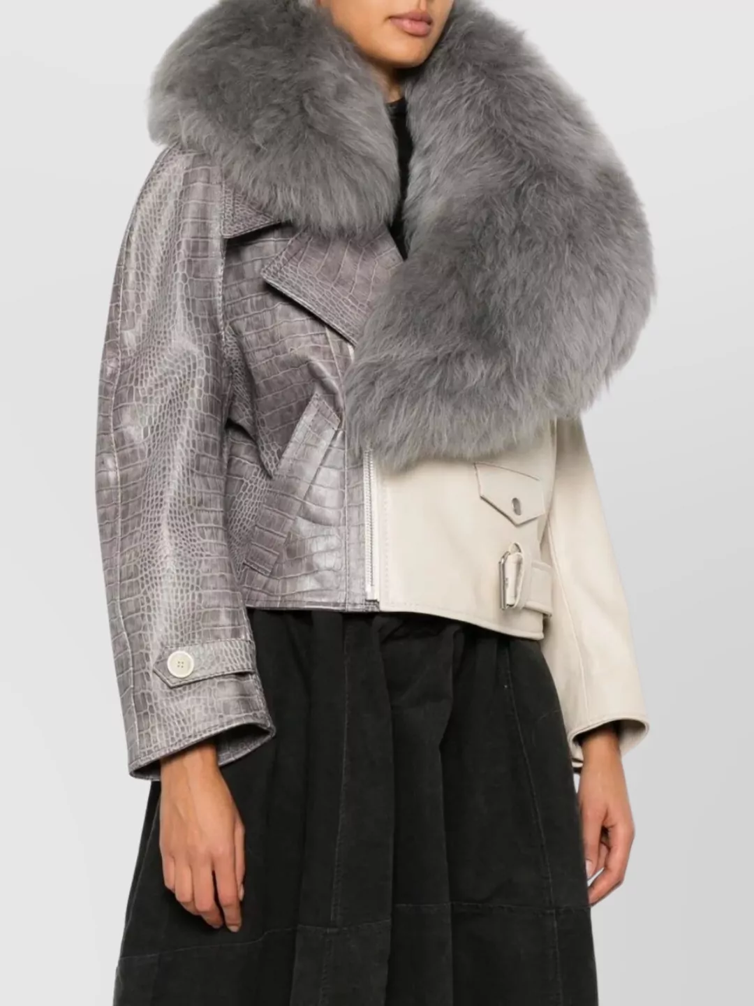 Marni Asymmetric Croc-Embossed Jacket Buckle Detail