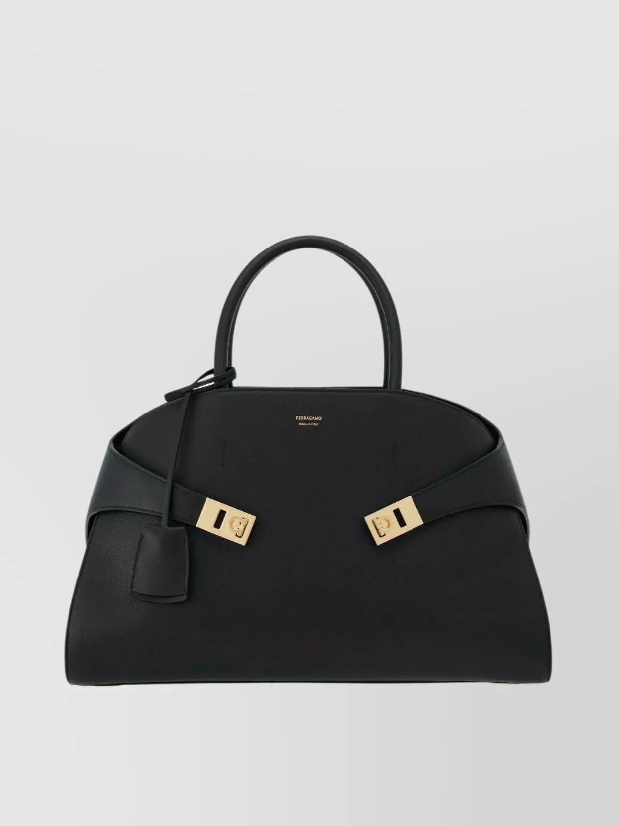 Ferragamo Leather Circular Top Handle Shoulder Bag In Black