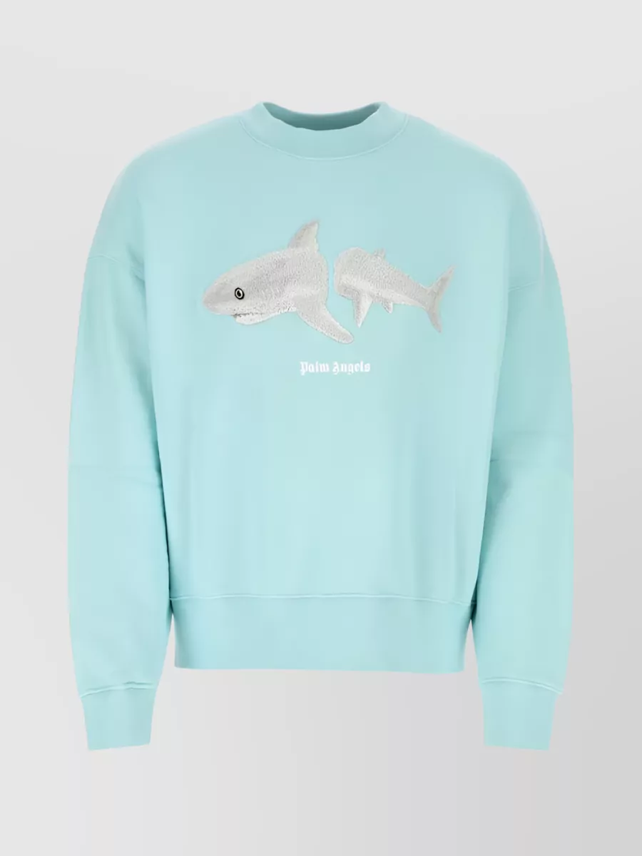 Shop Palm Angels Broken Shark Embroidered Sweatshirt In Cyan