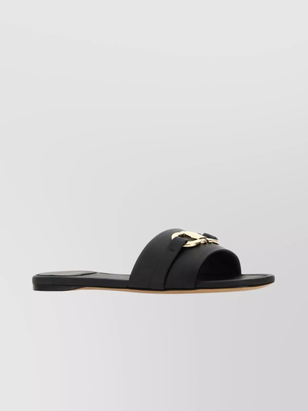 Ferragamo Leather Slides With Flat Sole And Gold-tone Hardware