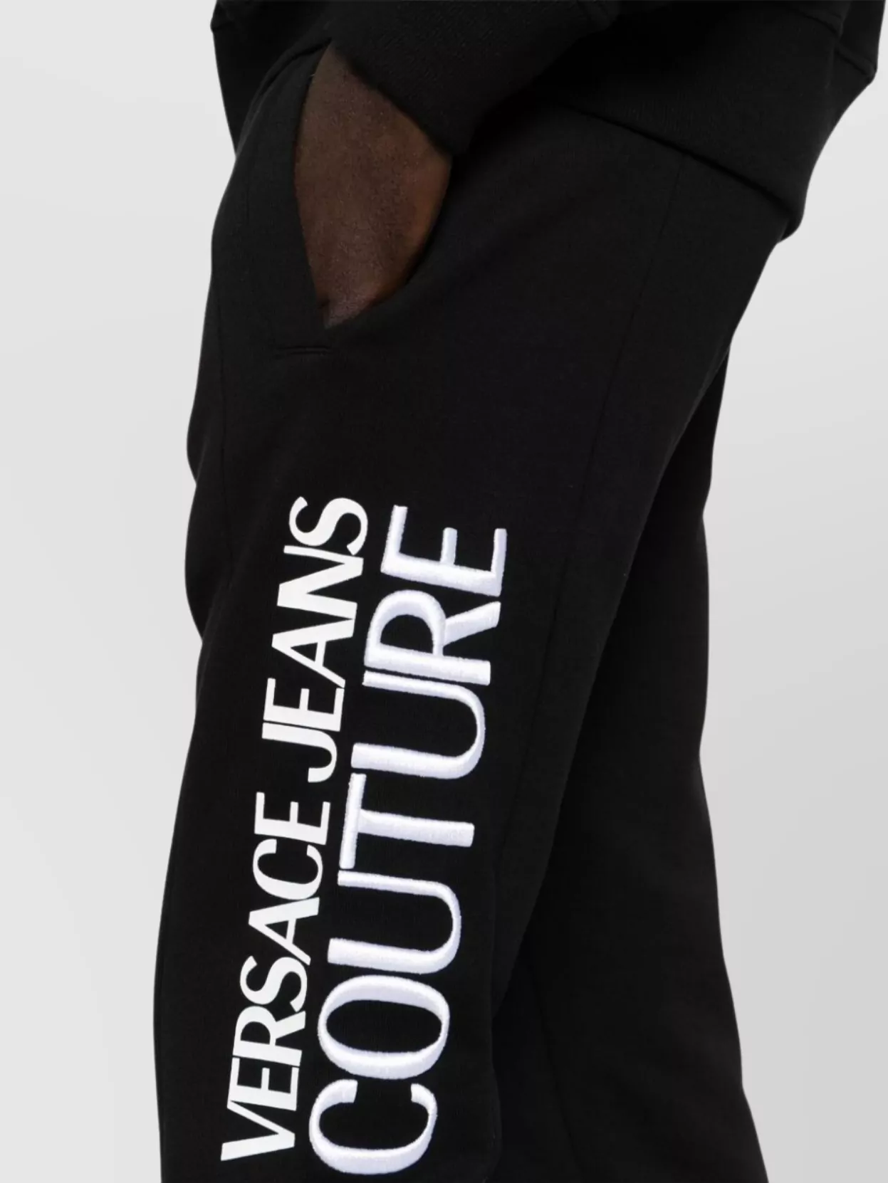 Shop Versace Jeans Couture Ribbed Cuffs Cotton Jersey Trousers In Black