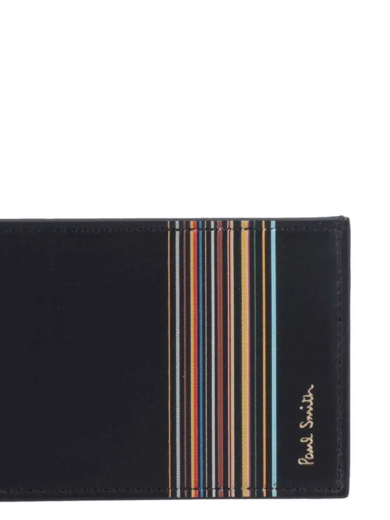 Paul Smith Black Leather Signature Stripe Block Credit Card Holder
