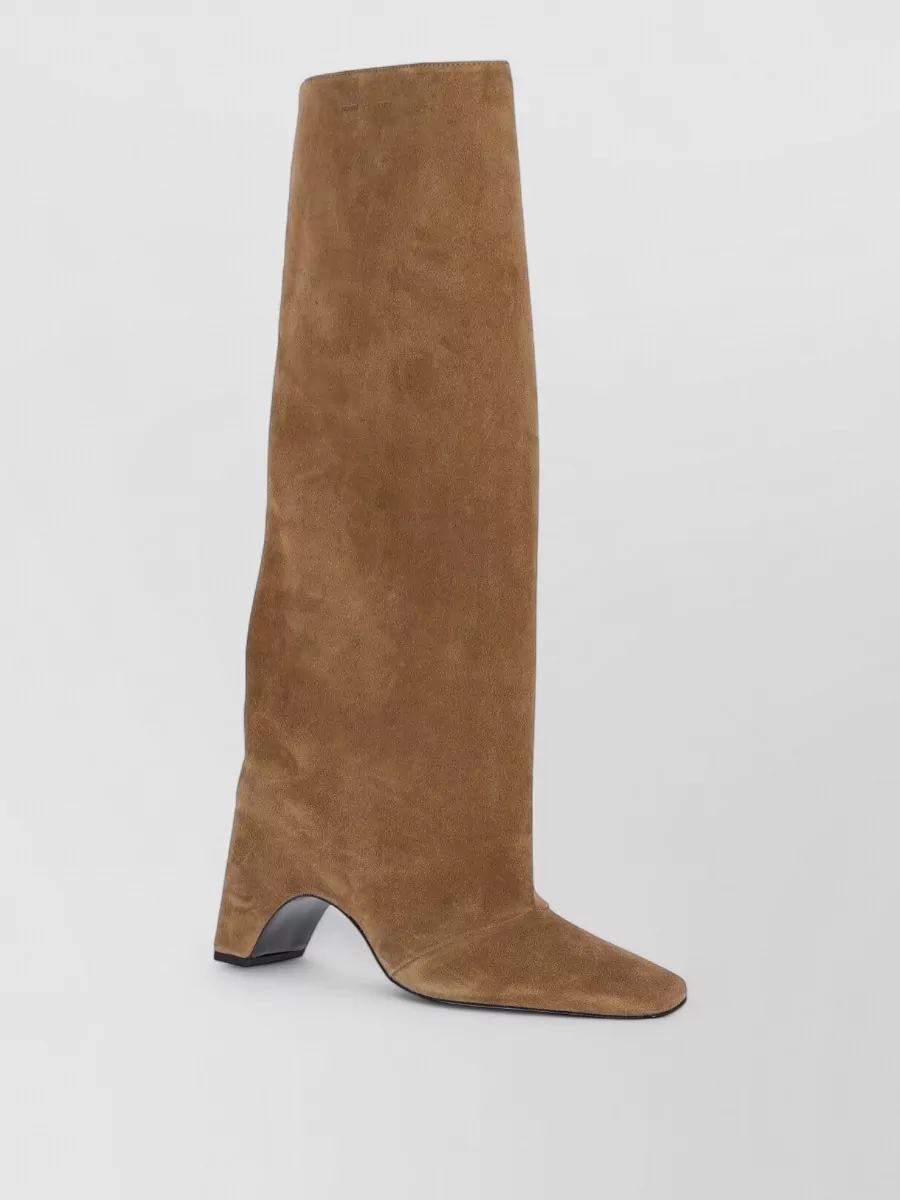Coperni Square Toe Mid Calf Suede Block Heel Boots