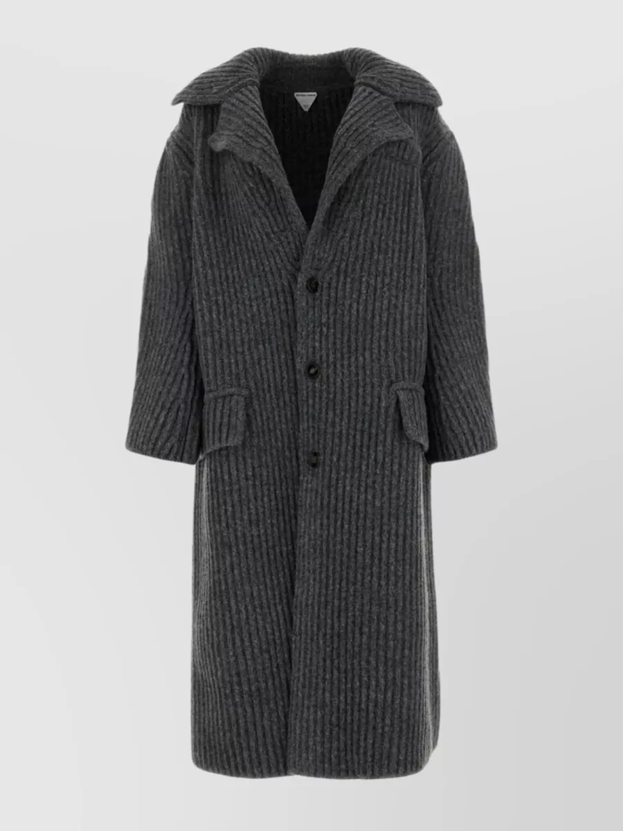 Shop Bottega Veneta Wool Blend Coat With Back Slit And Flap Pockets In Grey