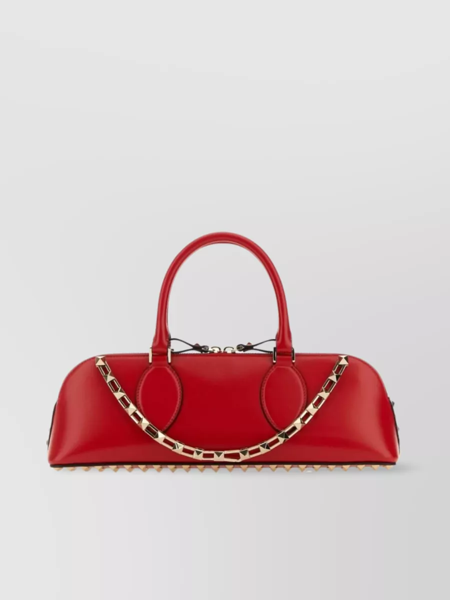 Shop Valentino Sculpted Chain Stud Top Handle Bag In Red