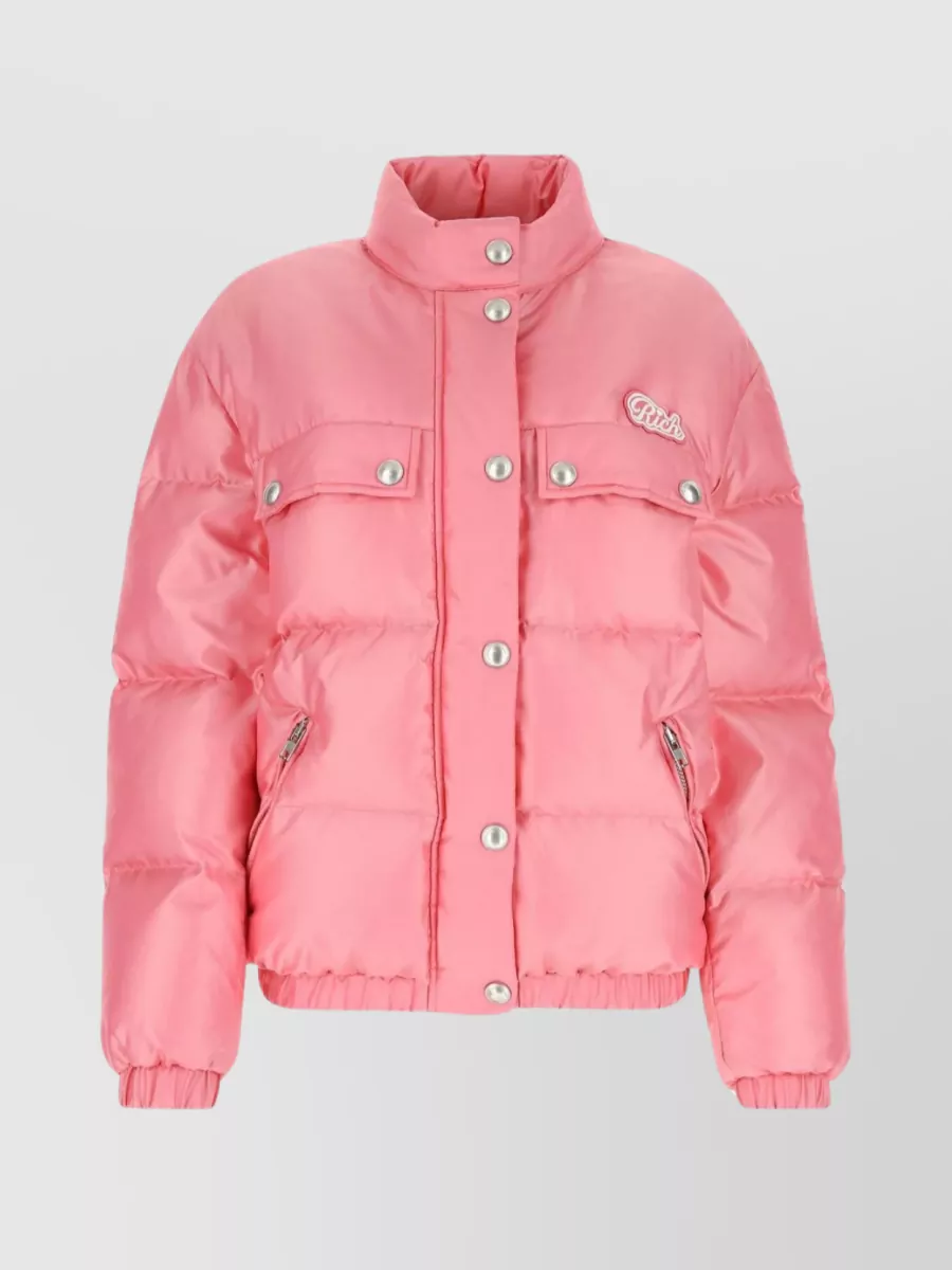 Shop Alessandra Rich Quilted Stand-up Collar Jacket With Elasticated Hem In Pink