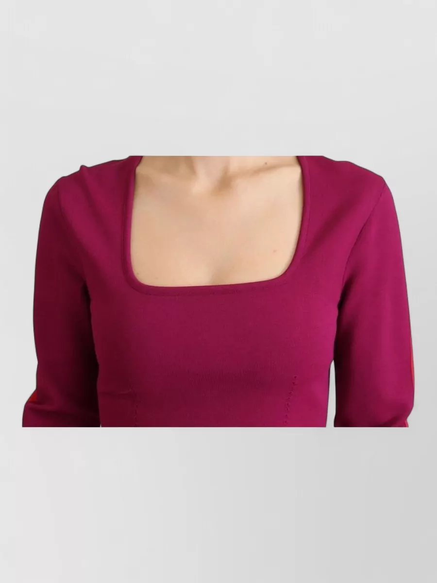 Dolce&Gabbana Viscose Fine Knit Striped Square Neck Long Sleeve Sweater