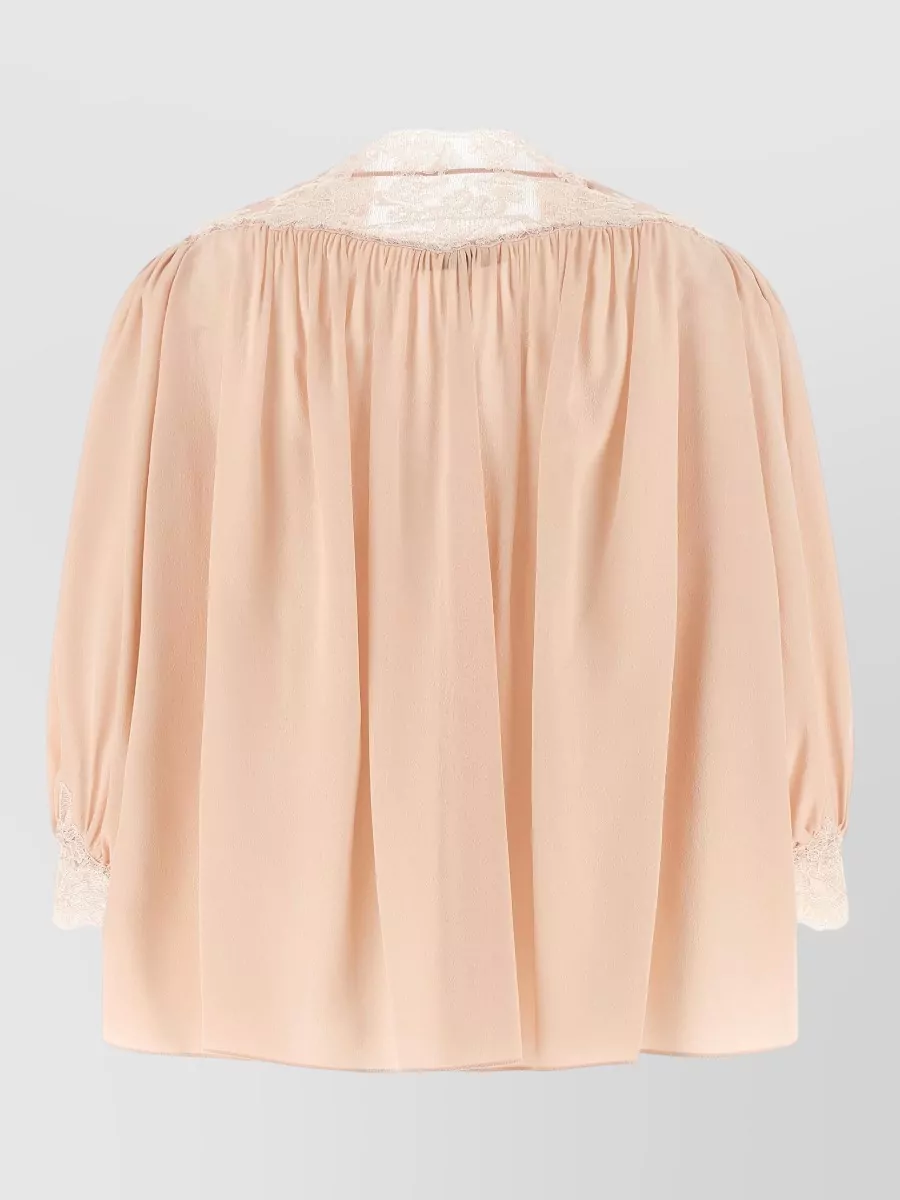Chloé Silk Lace-Trim V-Neck Blouse