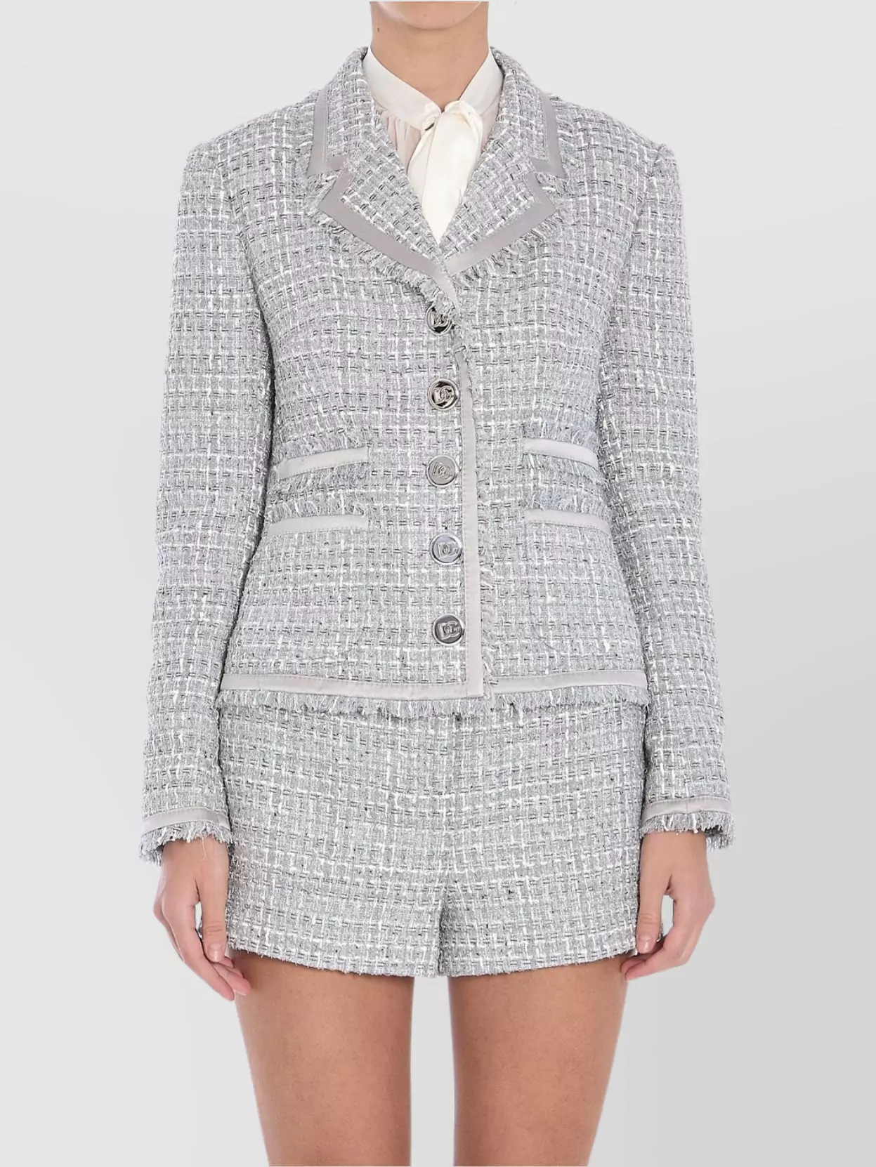 Dolce&Gabbana Lamé Bouclé Frayed Hem Jacket