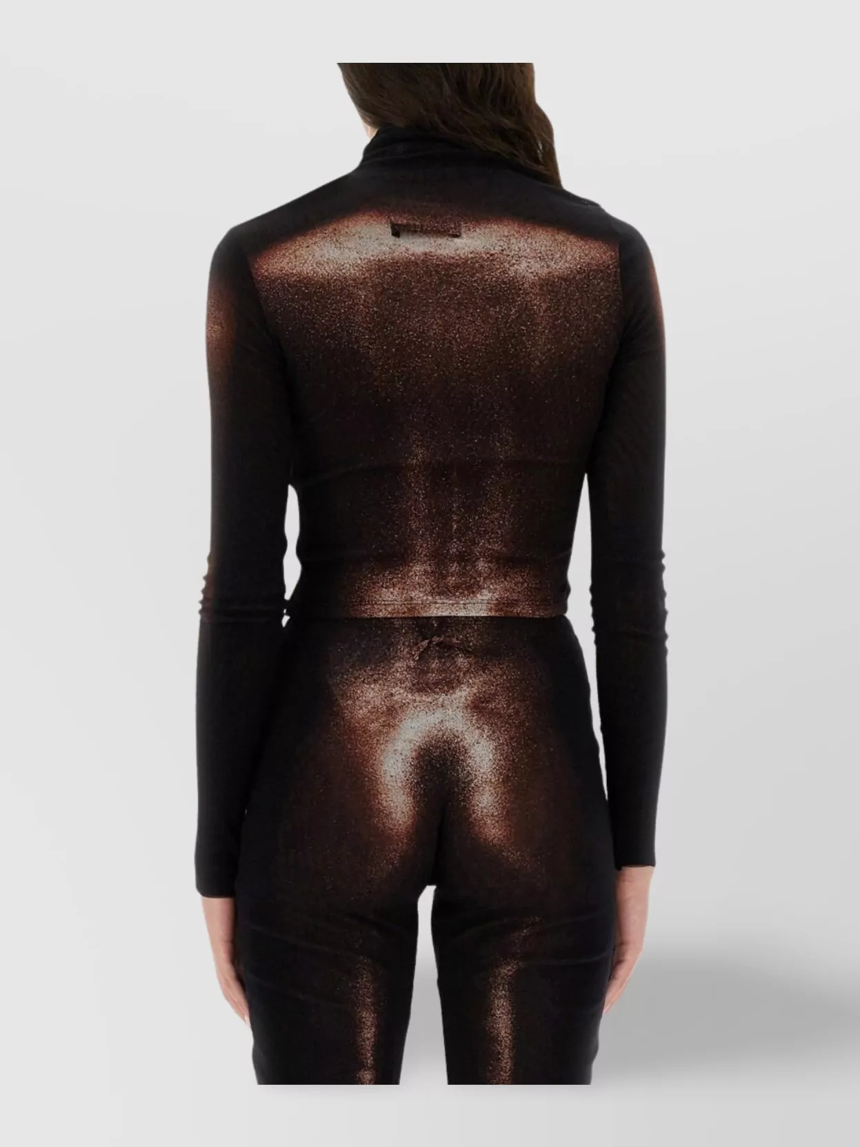 Jean Paul Gaultier Asymmetric Neck Long Sleeve Sheer Top In Brown
